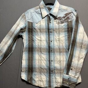 7 Diamonds Men's Casual Snap-Down Shirt Large Plaid Cotton Western